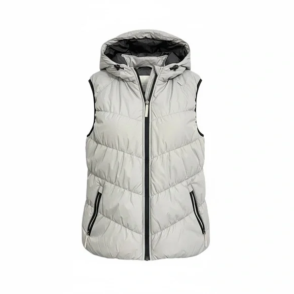NWOT Bench Womens Gray Puffer Vest Size L Hidden Hood Winter Warm Cabincore - Picture 1 of 6